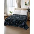 thumbnail image 3 of California King Flat Sheet Only Vintage Blossom Flower Texture Soft Microfiber Cooling Bedding Sheets Blue Floral Leaves on Black Flat Bed Sheet for Hotel,Home Decor, 3 of 9