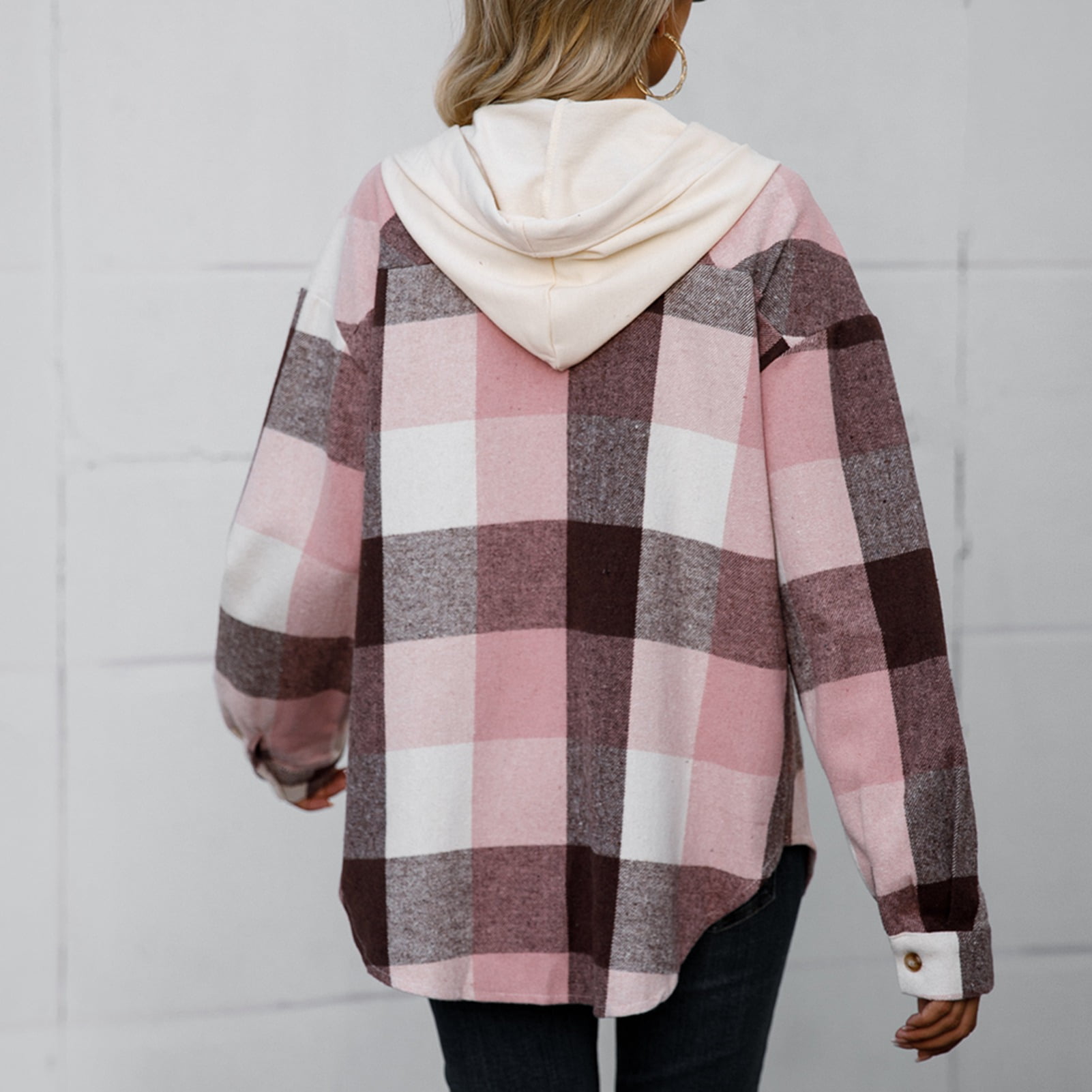 Chemise à Capuche pour Femmes Style à Carreaux Manches Longues