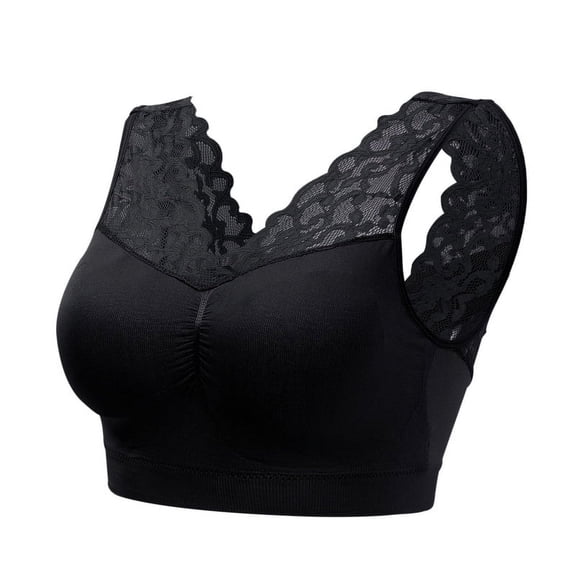 Full Figure Plus Size ComfortLift Rose Lace Wirefree Support Bra,Sexy Deep V Neck Women's Comfort Lace Bra