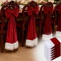 Dserhfy Christmas Velvet Chair Sashes, 11.8" x 29.5" Burgundy Chair Bows Tie Back for Christmas Banquet Wedding Birthday Party Dining Room Decoration