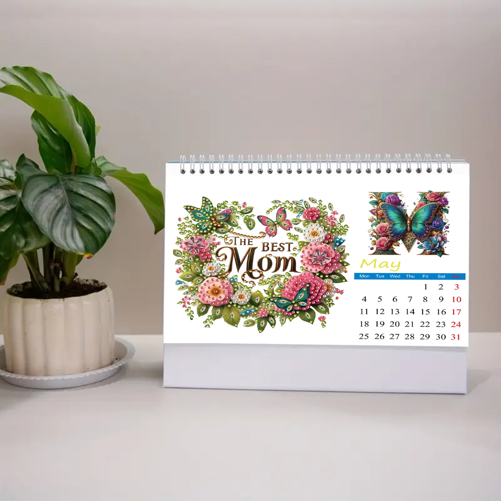 FLOPESN 2026 DIY Diamond Art Painting Desk Calendar,Monthly Flip Tabletop Calendar,Thick Paper with To Do List for Home Office Planning