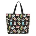 thumbnail image 3 of Fuzoiu Colorful Retro Tape Print Tote Bags for Women,Shoulder Bag, Gym Tote,Top Handle Ladies Shoulder Bags for Work Beach Travel and Shopping Grocery, 3 of 9
