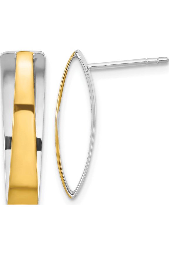 Sterling Silver Rhodium-Plated Gold-Plated Polished Post Dangle Earrings (20.2 X 6) Made In Thailand qe16030