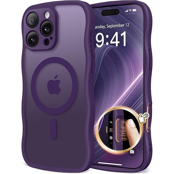 Eryueer for iPhone 16 Pro Max Case for Women Girls, Upgraded [Full Camera Protection] [Compatible with MagSafe] Cute Wave Translucent Matte Phone Case for iPhone 16 Pro Max, Deep Purple