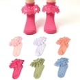 thumbnail image 2 of CPNG Girls 6 Pack Princess Cotton Ruffle Socks Double Eyelet Lace Frilly Dress Multicolored Ankle Socks Cotton Turn Cuff Socks for Toddler, 2 of 6