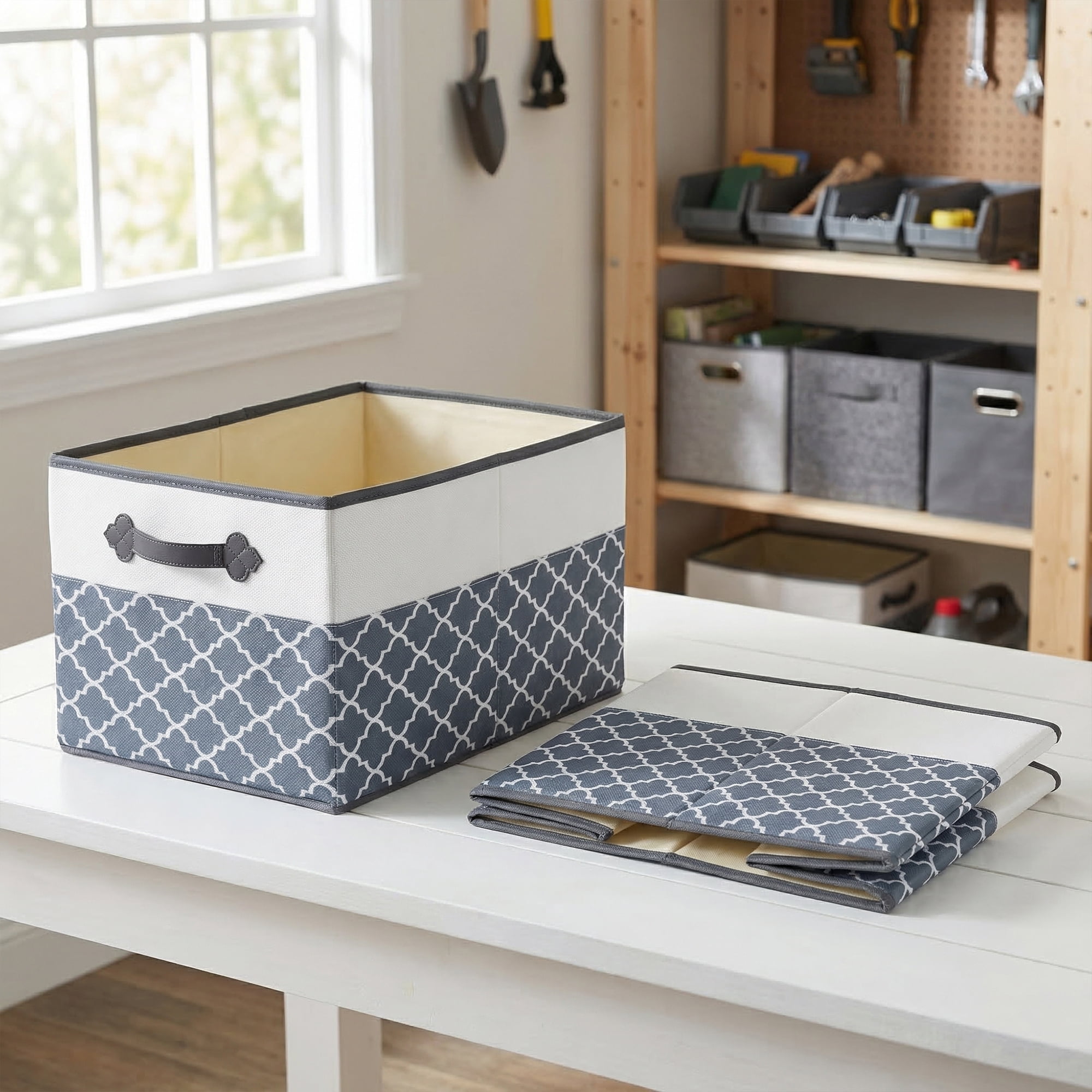 Unique Bargains Storage Basket with Handle for Organizing Objects Grey 17.3"x11.8"x10.6"