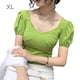 thumbnail image 1 of Camisa de mujer Blusa de manga corta con cuello en V y manga abullonada Blusa informal, Verde, XL sidaley AP001254-09B, 1 of 7