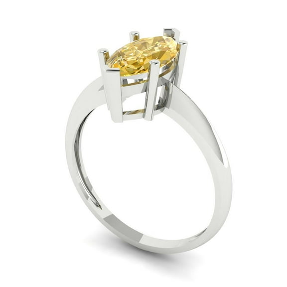 1.5 ct Marquise Cut Yellow Moissanite Solitaire Engagement Ring for Women in 14K White Gold