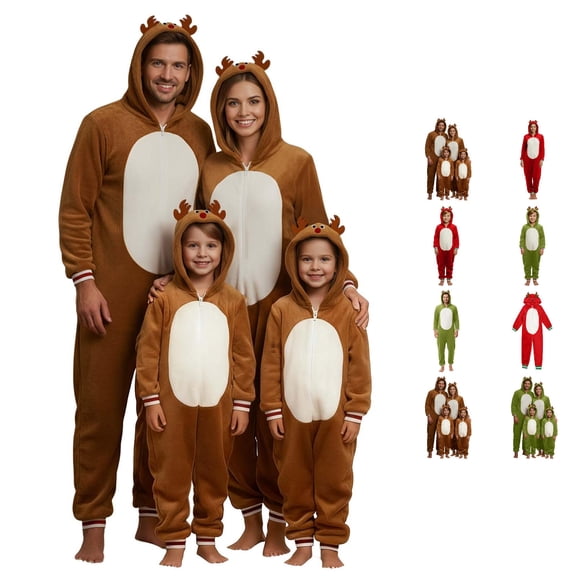 AWZXDE Family Matching Onesie Hooded Reindeer Zipper Jumpsuit for Family Christmas Holiday Loungewear And Photo