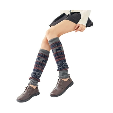 

Spring hue Women Christmas Printed Pattern Knee High Knitted Leg Warmers