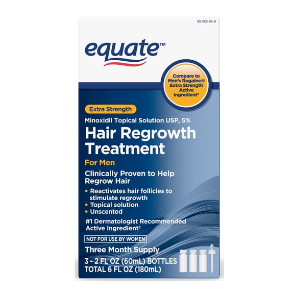 Equate Minoxidil Topical Solution USP, 5 Percent, Extra Strength, 90 Day Liquid, 2 fl oz, 3 Pack