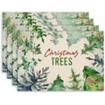 thumbnail image 1 of Green Christmas Tree Placemats Set of 4, 12x 18 Inch Holiday Winter Farmhouse Rustic Place Mats Xmas Linen Dining Table Mats for Christmas Party Kitchen Dining Decoration, 1 of 1