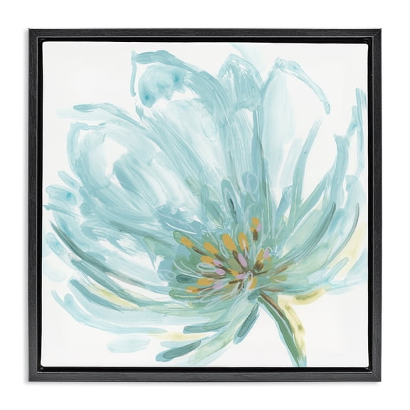 Stupell Industries Contemporary Soft Blue Abstract Bloom Black Floating Frame Canvas Art, 18 x 18, by June Erica Vess