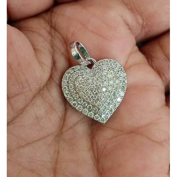 Round Cut VVS1/D 2.00Ct Simulated Diamond Cluster Heart Chain Pendant 14K White Gold Finish