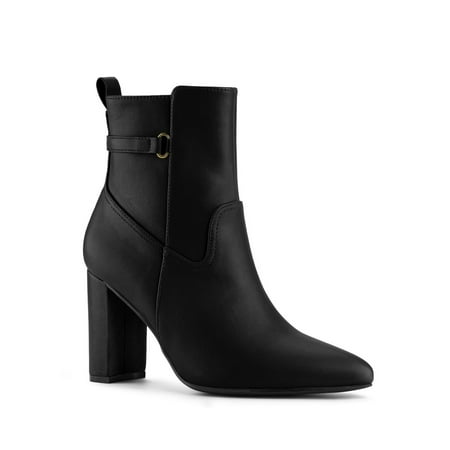 

Allegra K Women s Strap Decor Point Toe Block High Heels Ankle Boots