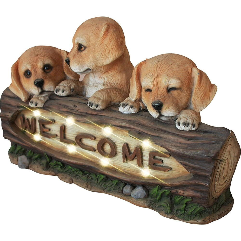 Garden Statues Dogs with Solar Powered LED Lights 15 Inch Puppy