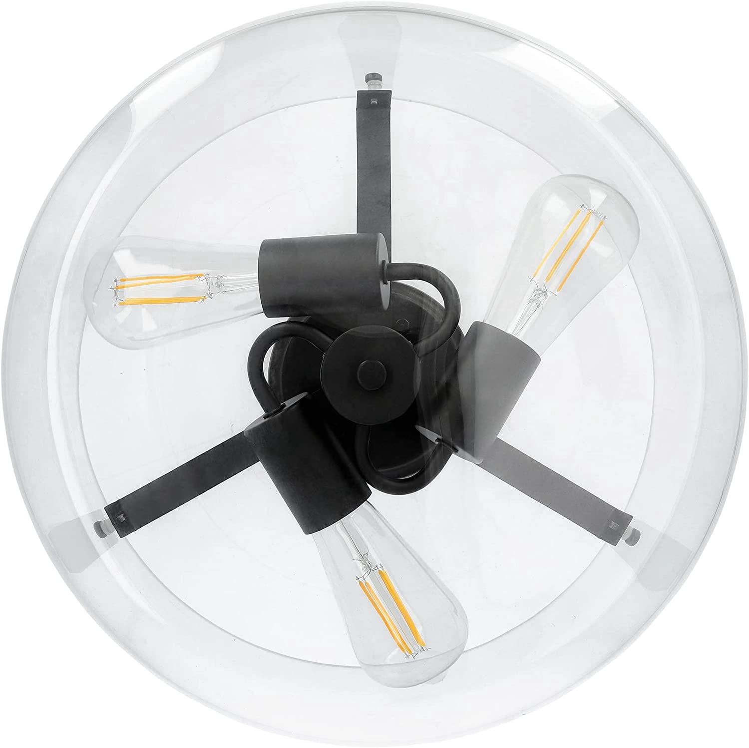 Luminance Stella Black 3 LT 100W Flush Mount Ceiling Light | Modern Metal Fixture with Round Clear Glass Shade F27024-31