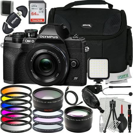 Ultimaxx Advanced Bundle + Olympus OM-D E-M10 Mark IV Mirrorless Camera with 14-42mm EZ Lens (Black) + SanDisk 64GB Ultra SDXC, LED Light Kit & Much More (32pc Bundle)