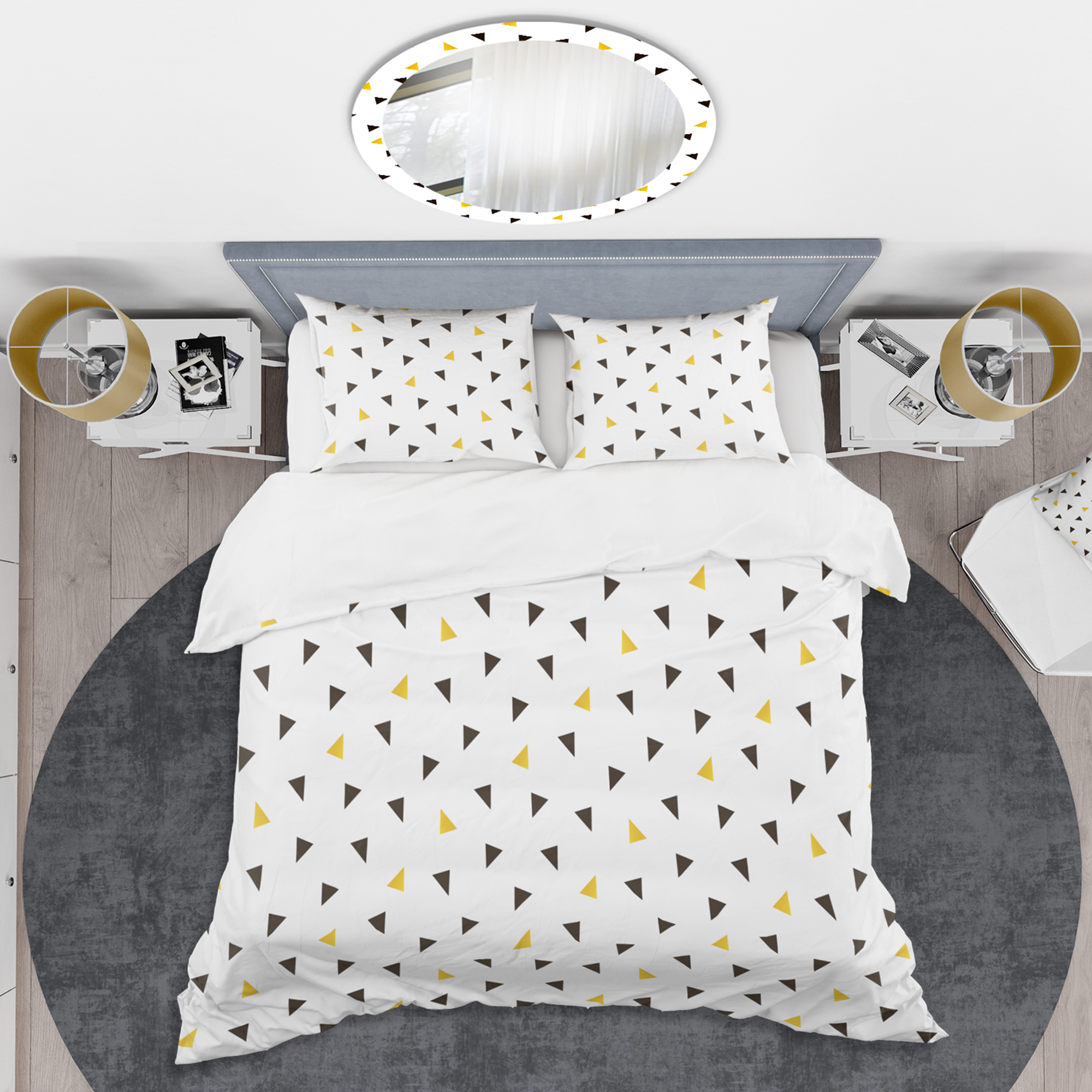 Designart 'Trendy Black And Gold Triangular Pattern' Mid-Century Modern Duvet Cover Set