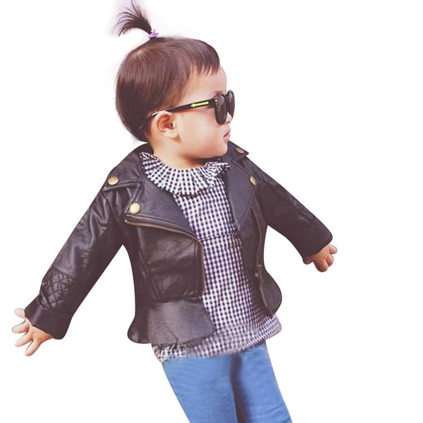 DPTALR Child Kid Baby Infant Leather Jacket Zipper Hooded Outwear Coat