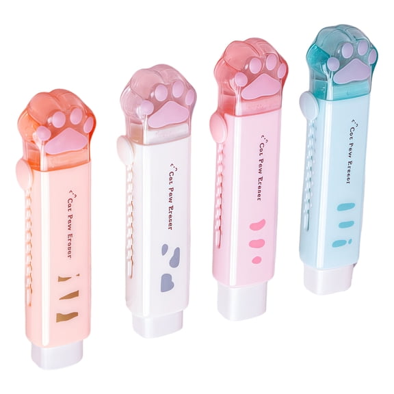 4Pcs Kitten Slide Eraser Retractable Rubber Eraser Refillable Push Pull Erasers Sliding Pencil Erasers for Student