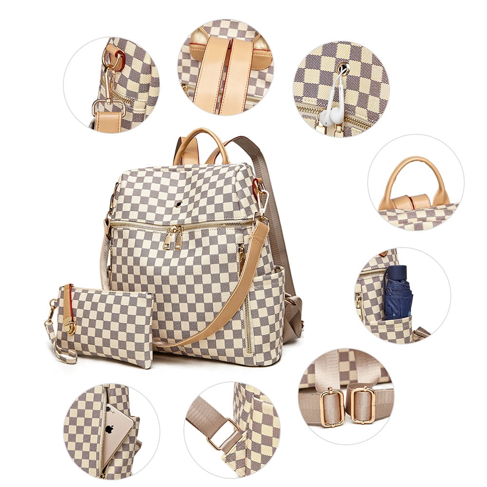 Sexy Dance 2Pcs Fashion Women Checkered Tote Shoulders Bag,PU Leather  Backpack,Anti-Theft Travel Rucksack School Bag, Large Capacity Work Handbags  for Mom Wife Girls Gifts 