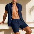 thumbnail image 5 of Short Sets for Men Corduroy Short Sleeve Button Down Band Collar Shirt and Shorts 2 Piece Matching Set Summer Outfits, 5 of 6