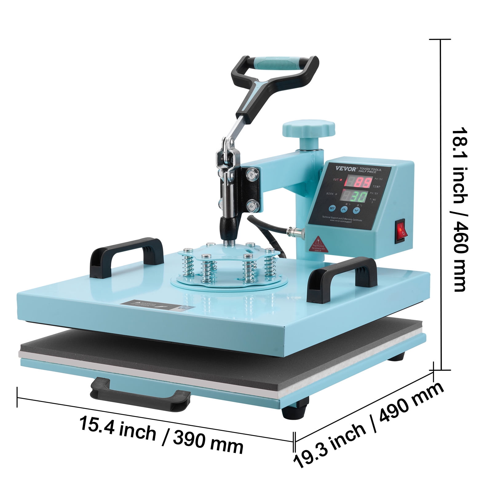 VEVOR Heat Press Machine, 15 x 15 inch, 8 in 1 Heat Transfer Machine with 6-30 oz Tumbler Press, 360° Swing Away T-Shirt Pressing, Digital Precise Control, for T-Shirts/Mugs/Hats/Plates, Green