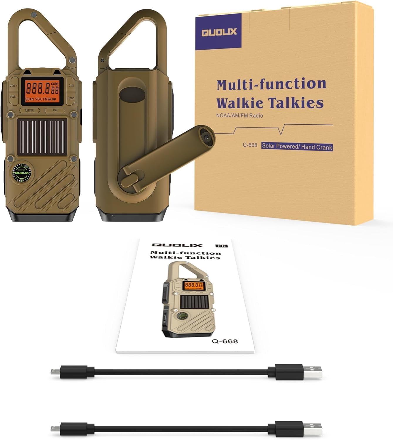 Emergency Weather Radio Walkie Talkies for Adults - NOAA/FM Weather Alert with Solar Hand Crank & USB Charging, 22-Channel Range 3 Miles Two-Way Radios, LED Flashlight & SOS Alarm