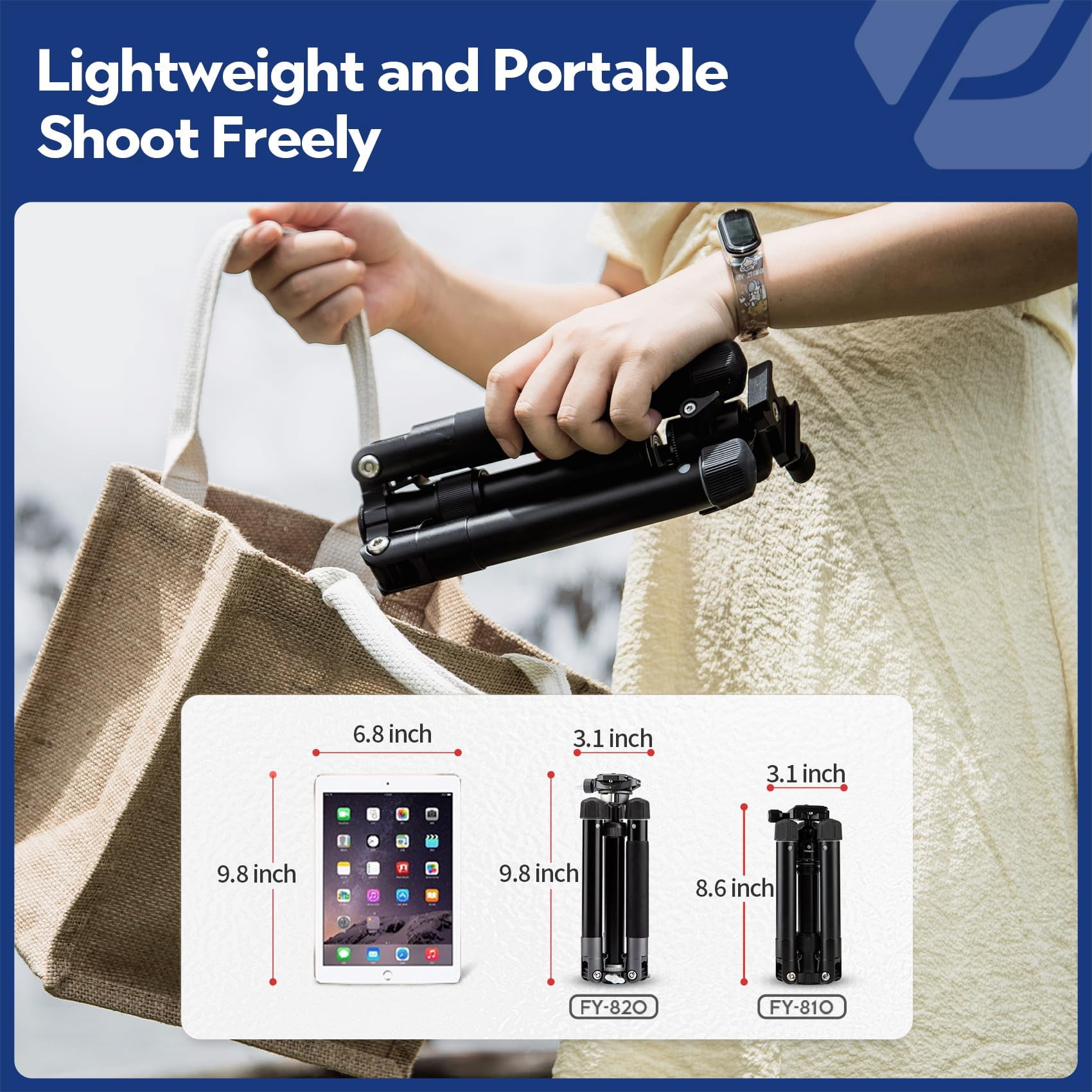 Fotopro Mini Camera Phone Tripod, 60" Lightweight Compact Travel Tripod with 360 Degrees Ball Head, Detachable Selfie Stick, Phone Mount, Max Load 8.8 lbs, Free-1 Grey