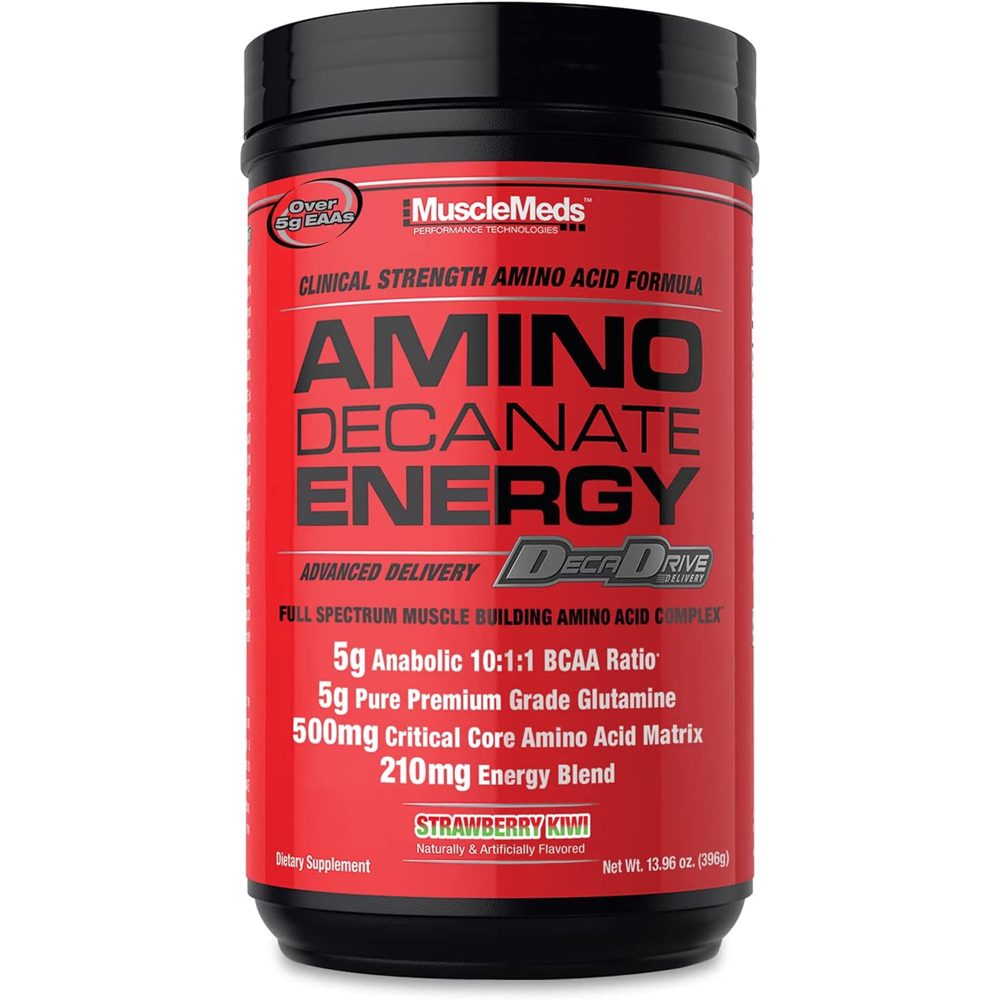 MuscleMeds Amino DECANATE Energy, Pre, Intra Workout Drink, Essential Amino Acids, BCAAs, High Leucine, Glutamine, Muscle Recovery, Strawberry Kiwi, 30 Servings