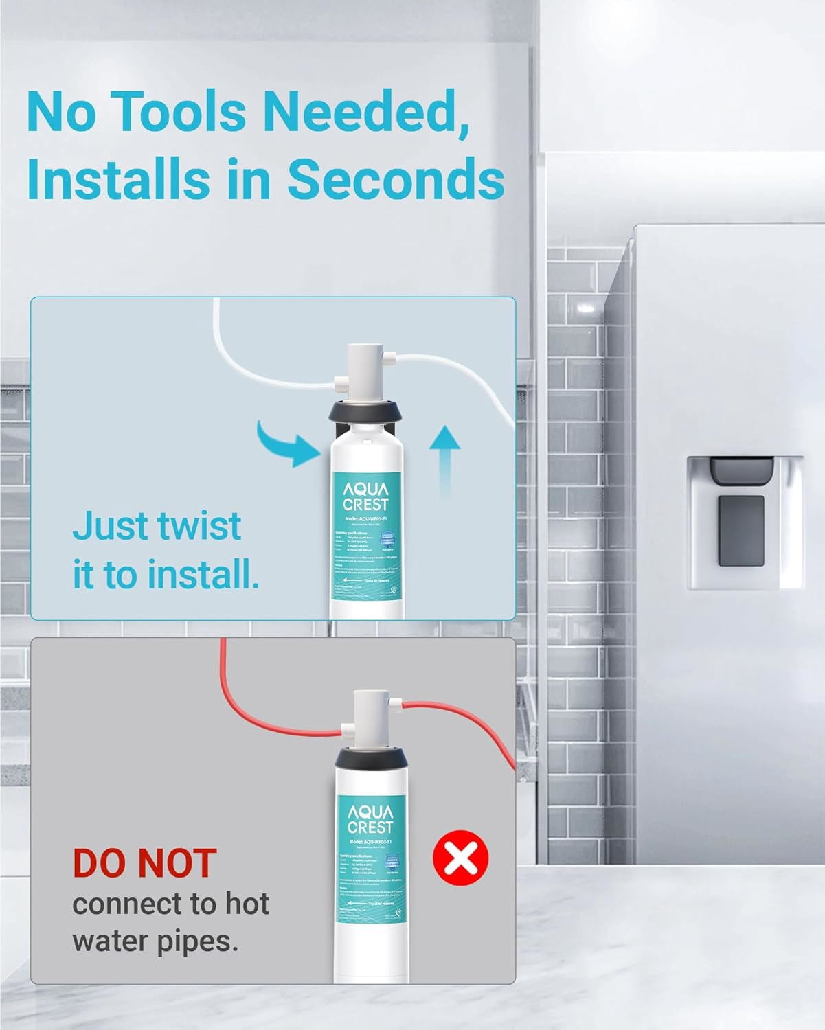 AQUA CREST F-1000 Water Filter, Replacement for InSinkErator® F-1000, F-2000, F-3000, AquaPure AP Easy C-Complete, 500 Gallons, NSF/ANSI 42