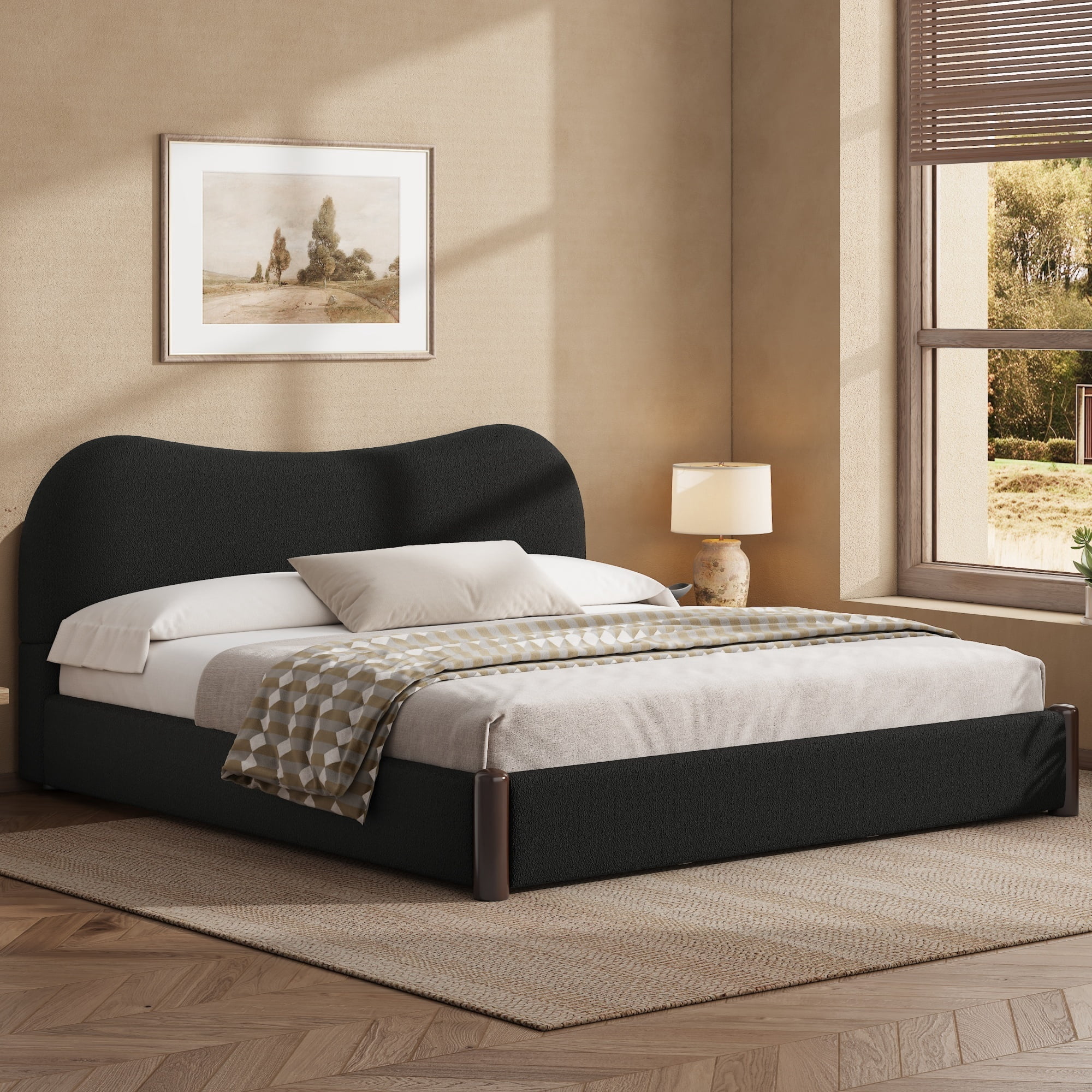 Euroco Upholstery Queen Size Platform Bed, Black