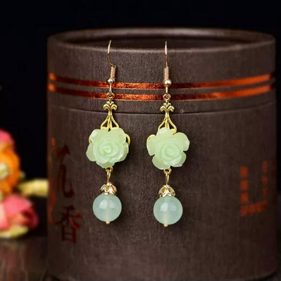 HOOUN Natural Jade Flower Earrings Stone Luxury 18K Gold Plated Real Jewelry-1