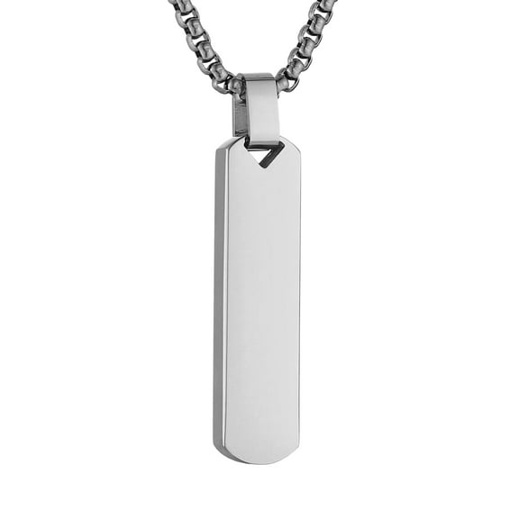 HZMAN Silver Bar Pendant Necklace for Men High Polished Simple Cool Stainless Steel Vertical Cuboid Bar Necklace Jewelry Gift