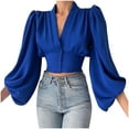thumbnail image 1 of Suéteres de moda de otoño para mujer, UMfun, blusa informal lisa con cuello en V, manga larga, botones y espalda descubierta, para primavera y otoño., 1 of 4