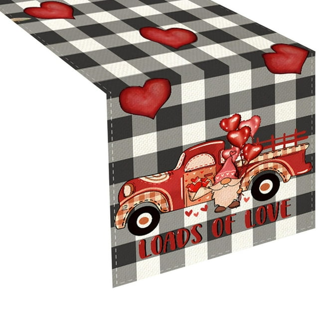 Valentine'S Day Printed Table Runner B, Valentines Day Table Runner Love Truck Valentine'S Day Coffee Table Decor Rustic Farmhouse Kitchen Dining Room Entryway Table Decor Valentine'S Day Decorations