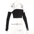 thumbnail image 5 of Fashion T-shirts Blouses Women off Shoulder Top Sexy Long Sleeves Crop Top Cut out Tee-Shirts Solid Color Blouse Top White M, 5 of 5