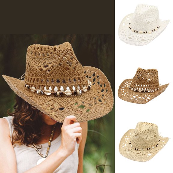 Women's Wide Brim Sun Hat Men Summer Western Cowboy Hat Straw Hat Hollowed Out Visor Cap