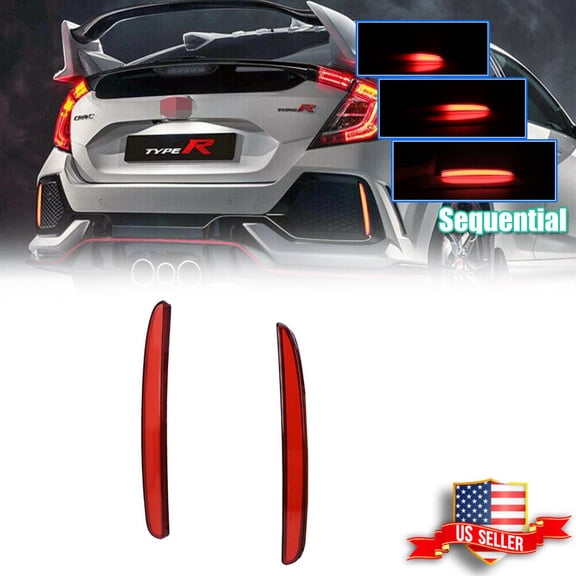 GTINTHEBOX For 2017-2022 Honda Civic TYPE R Hatchback Red LED Signal Tail Lights Brake Lamp