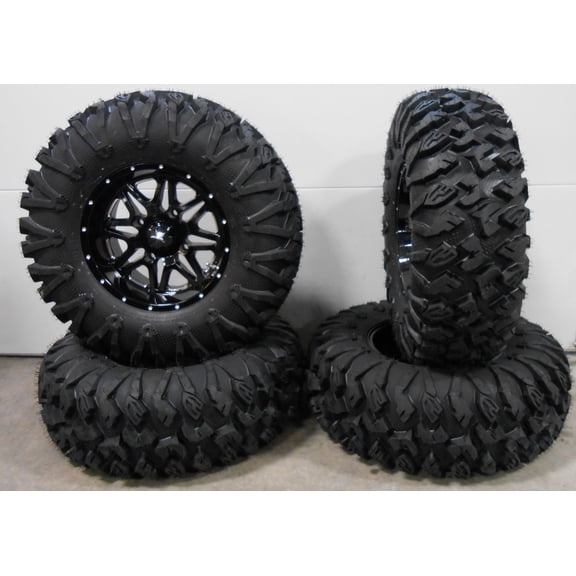 MSA Black Vibe 14" UTV Wheels 30" MotoClaw Tires Yamaha Viking Wolverine YXZ1000R CFMoto ZForce 950 UForce 1000