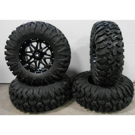 MSA Black Vibe 14 UTV Wheels 30 MotoClaw Tires Kawasaki Teryx Mule