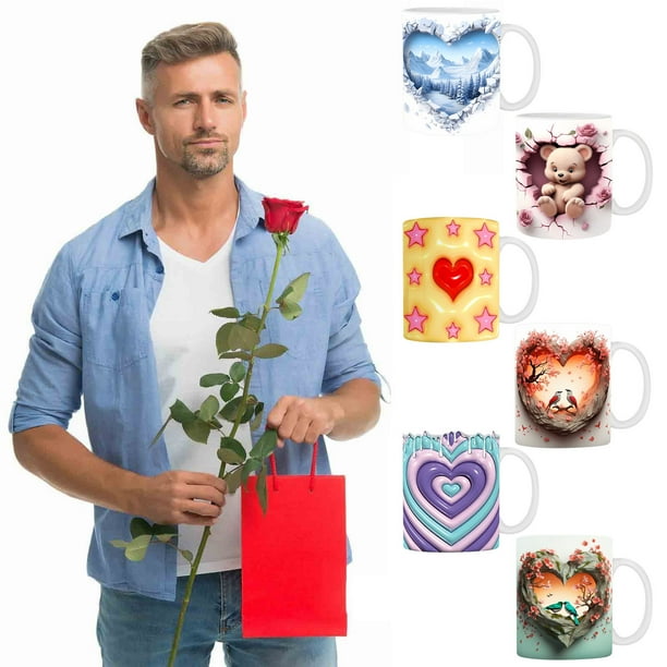 Taza de San Valentín, Diseño de Corazón Tridimensional, Envoltura Completa, Apta para Lavavajillas y Microondas, Regalo Único para Él o Ella, Taza de Cerámica de 15 Oz, Ideal para Ocasiones
