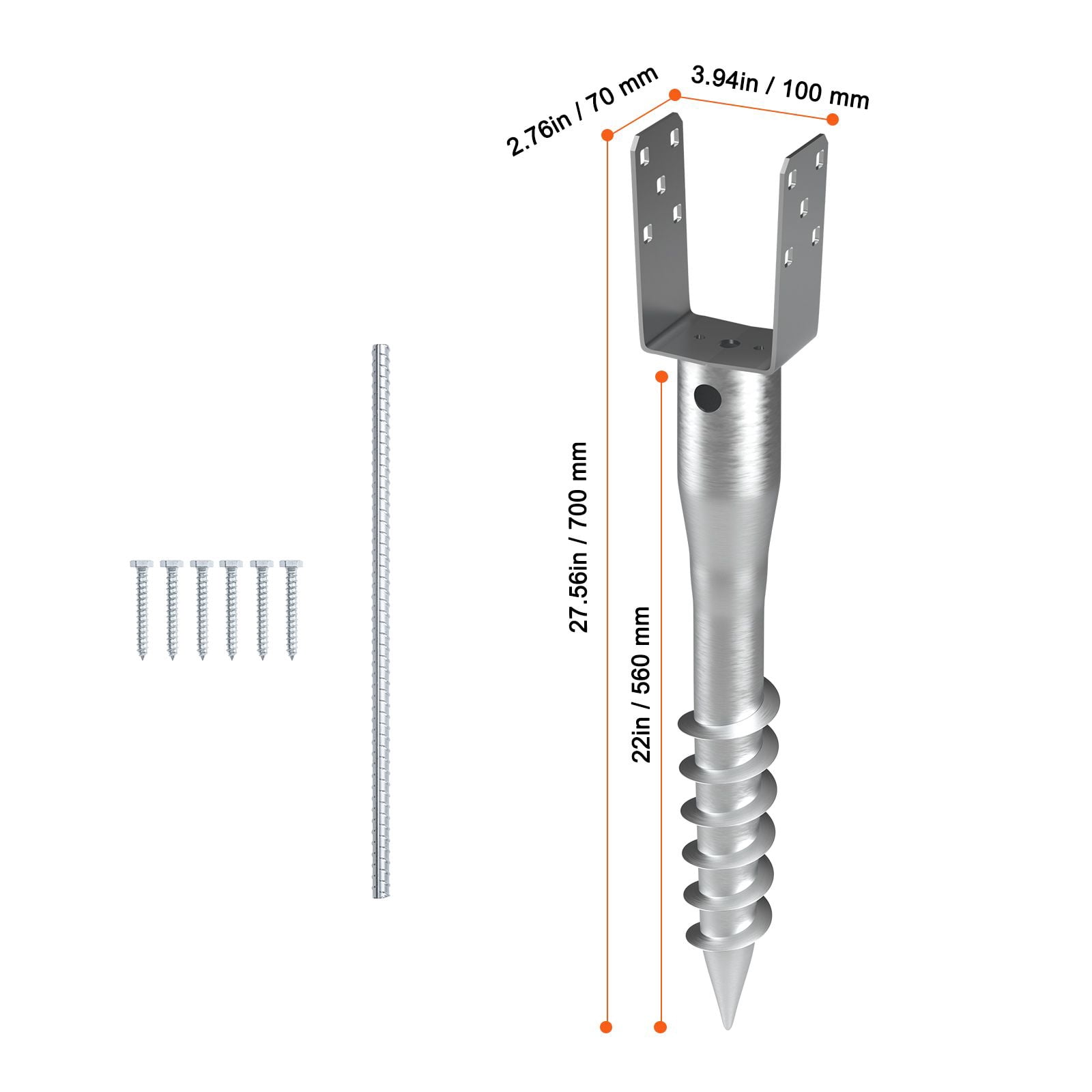 Fence Post Spike for 3.5" Timber, Thickened Hard Steel, Corrosion-Resistant Powder Coating, Spiral Bottom, Easy Ground Installation for Fencing