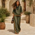 thumbnail image 4 of Clossjun Womens Cotton Linen Outfit Sets Two Piece Loose Fits Top & Side Stripe Long Pants Sets Casual Going Out Lounge Sets M, 4 of 5