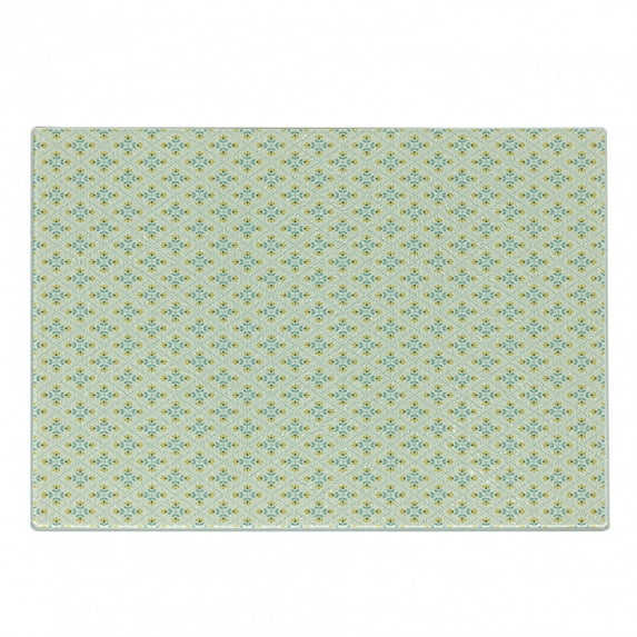 Yellow and Blue Cutting Board, Traditional Scandinavian Flowers on Foliage Background, Decorative Tempered Glass Cutting and Serving Board, Small Size, Earth Yellow Pale Yellow, by Ambesonne