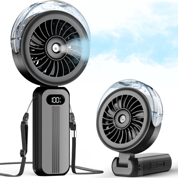 MM Handheld Misting Fan Portable, Powerful High Speed, Small Personal Rechargeable Cooling Mister Fan Water Spray Mist, 4000mAh Battery Operated for Travel Indoor Outdoor Hand Desk (Black)