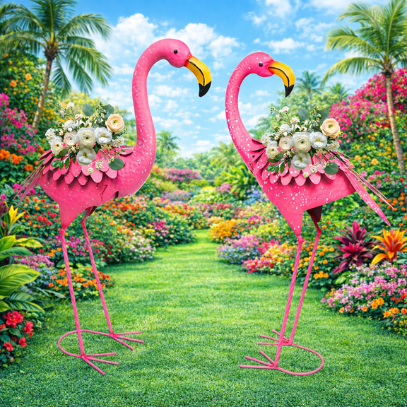 Outdoor Decoration, Flamingo Figurines, Garden Decoration, Garden Figurine,Lifelike Flamingos,Flower Arrangement Available,2 Pack