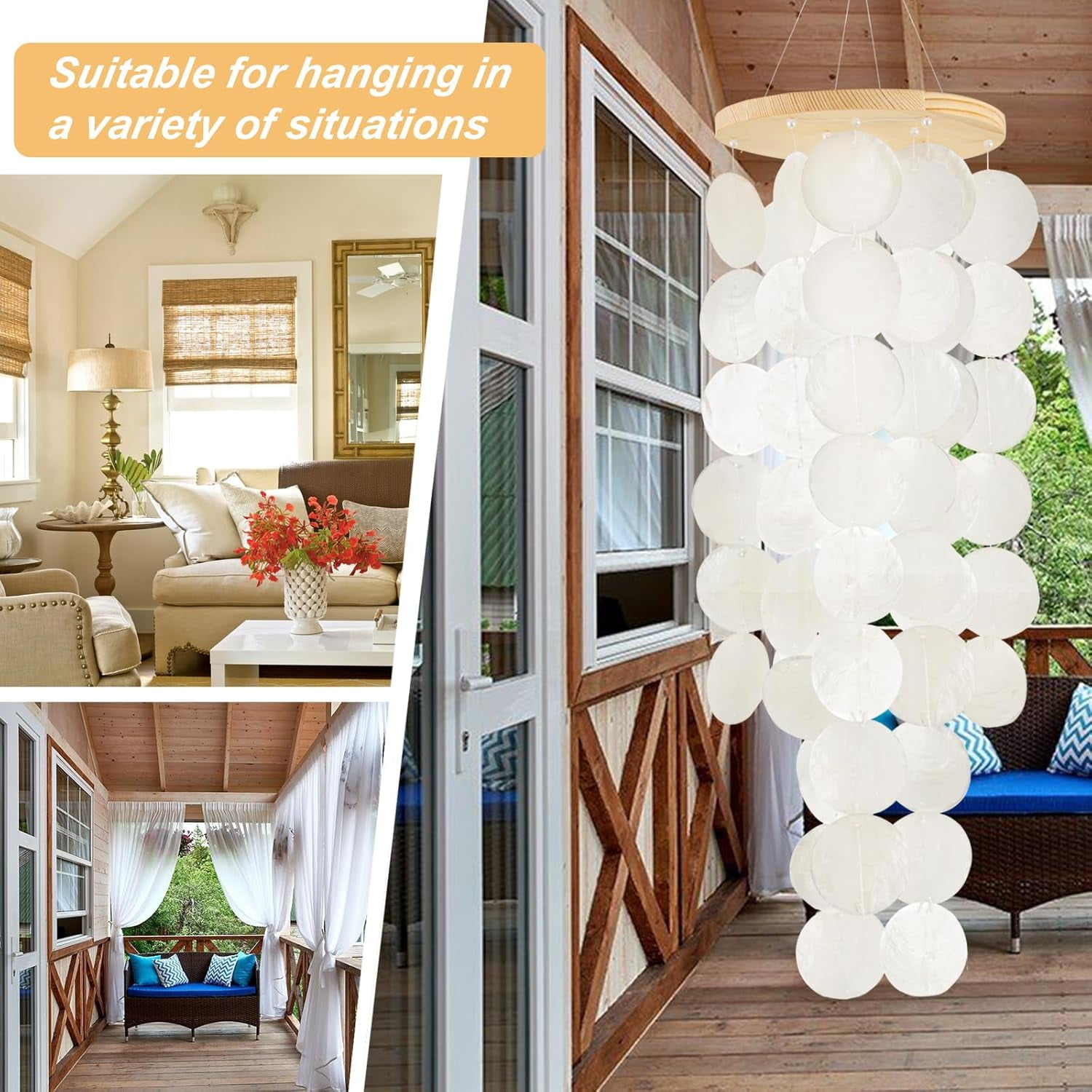 Sinkoo Wind Chimes for Outside - Handcrafted White Capiz Shells Windchime Coastal Style Decor for Indoor/Outdoors, Garden Decor, Great for Family Friend, Wind Chimes Lovers and More
