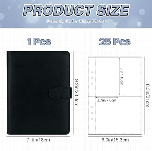 A5 Kpop Photocard Binder, 6 Ring Binder Album with 200 Card Slots, PU Leather Binder Cover with Magnetic Buckle Closure for Organizing Trading Cards (Black)